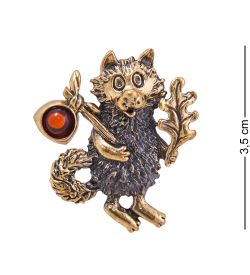 AM-3830 Брошь «Волчонок в тумане» (латунь, янтарь)