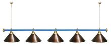 Лампа STARTBILLIARDS 5 пл. (плафоны красные,штанга коричневая,фурнитура золото)