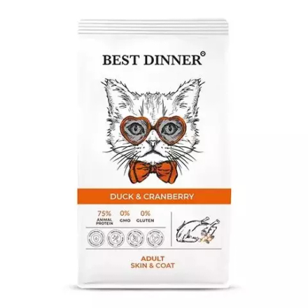 Best Dinner Adult Cat Duck&Cranberry корм д/кошек для ухода за кожей и шерстью утка/клюква 1.5 кг