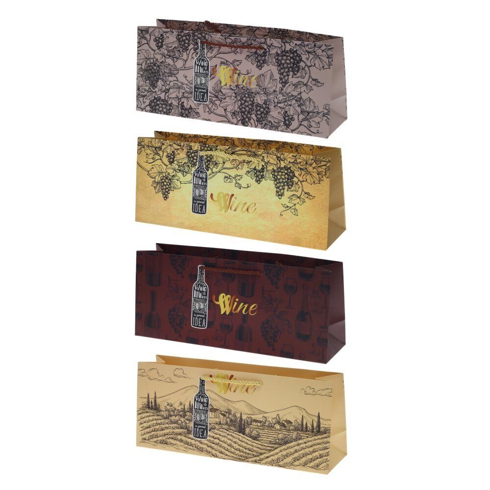 GAEM Пакет подарочный для бутылок (бумага 210г/м2, блок 12шт), L37 W10 H15,5 см, 4в.