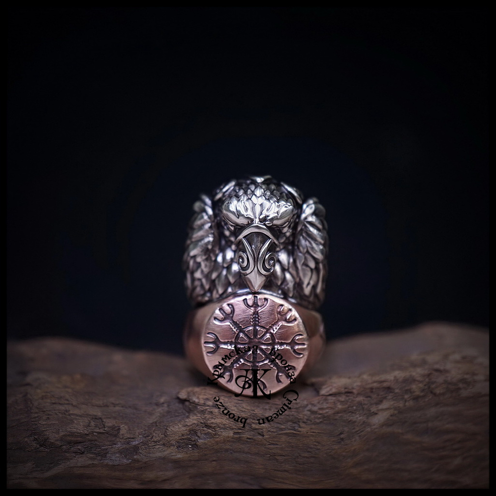 Темлячная бусина "Ворон Одина" биметалл (бронза Шлем Ужаса)