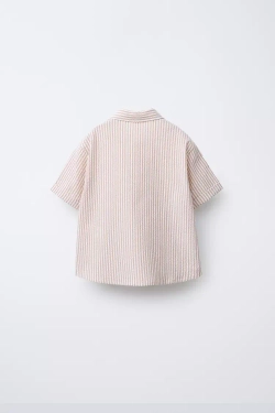 ZARA РУБАШКА SEERSUCKER В ПОЛОСКУ, КОРИЧНЕВЫЙ