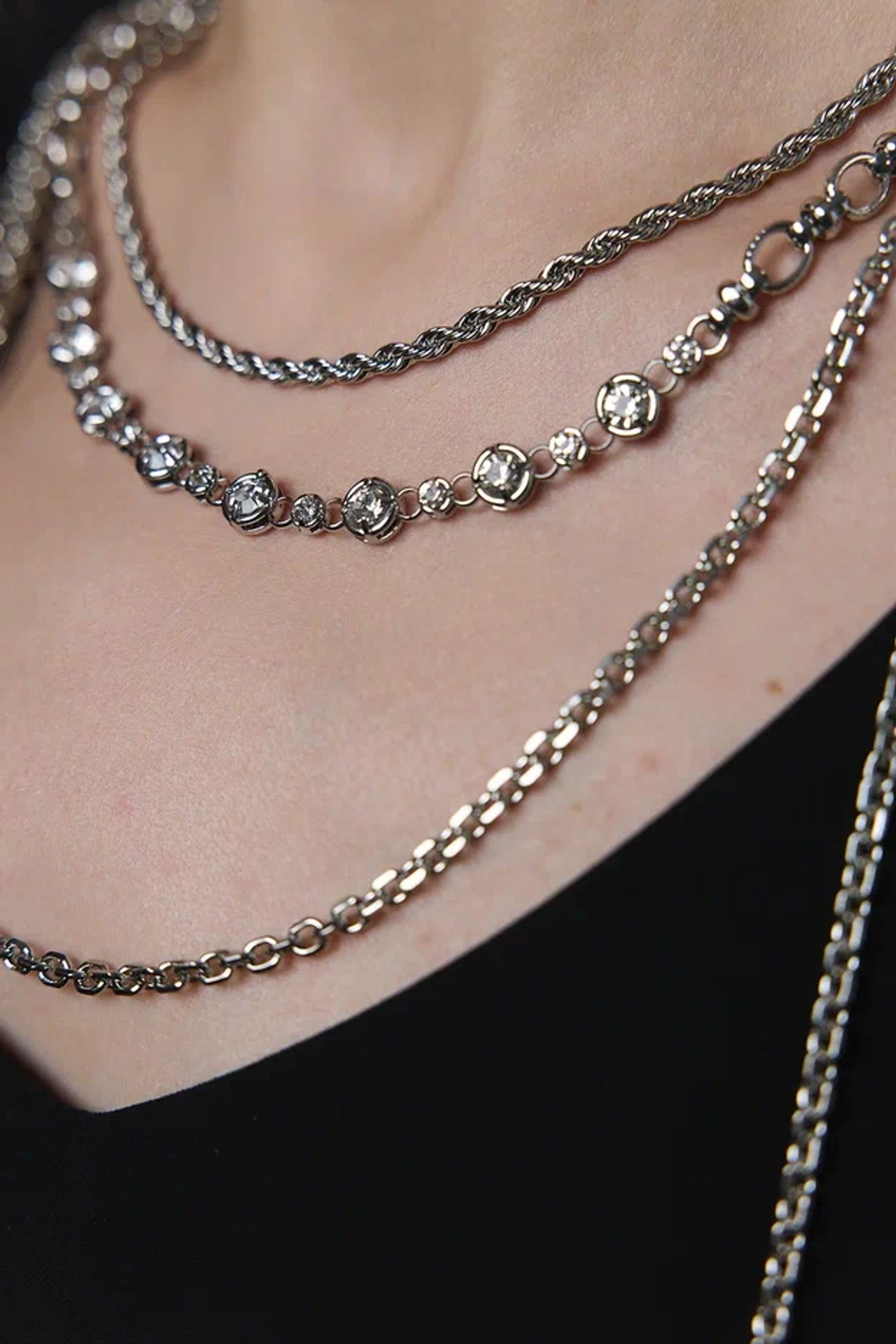 Колье "Богема" с цирконами, оттенок серебро