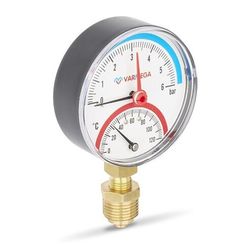 Термоманометр VARMEGA радиальный 80 мм, 6 бар, 120гр.С, 1/2quot;, с отсекающим клапаном, VMMT07-800604