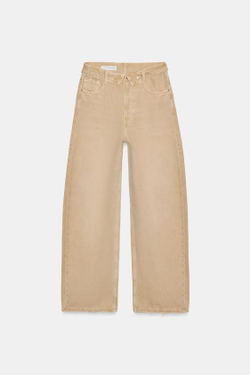 ZARA ДЖИНСЫ TRF СО СРЕДНЕЙ ПОСАДКОЙ И ОТЛОЖНЫМ ПОЯСОМ, РЫЖЕВАТО-КОРИЧНЕВЫЙ