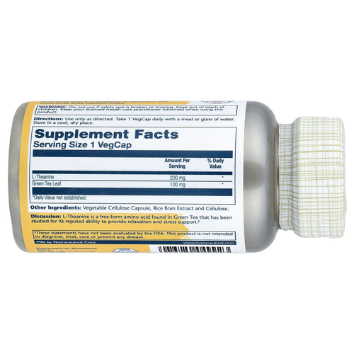 Solaray, L-теанин с зеленым чаем, 45 растительных капсул