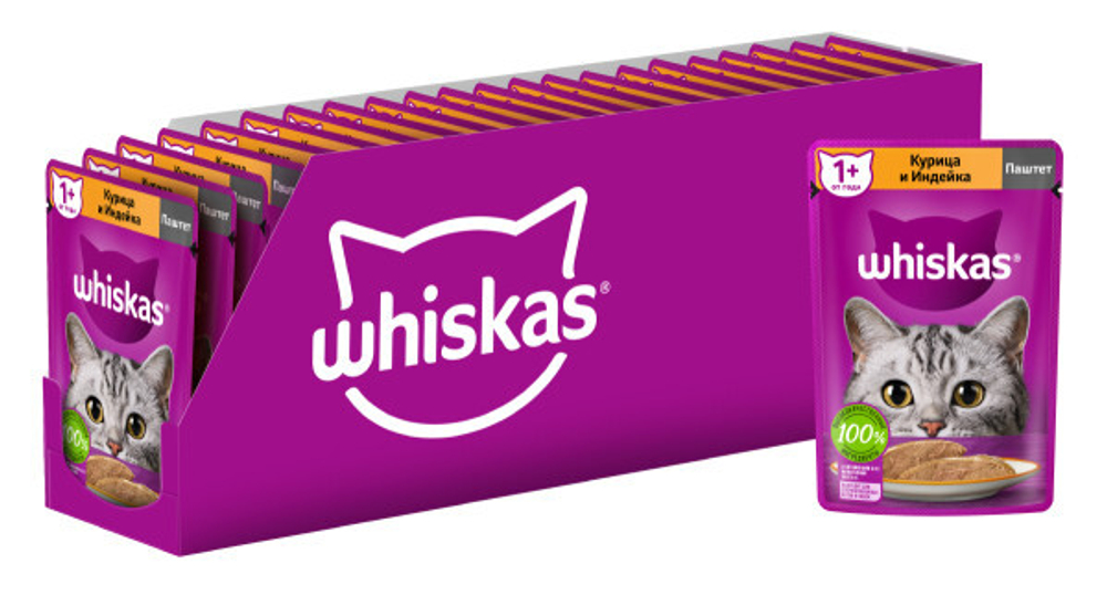 Корм для кошек влажный Паштет Курица Индейка, 75г  Whiskas