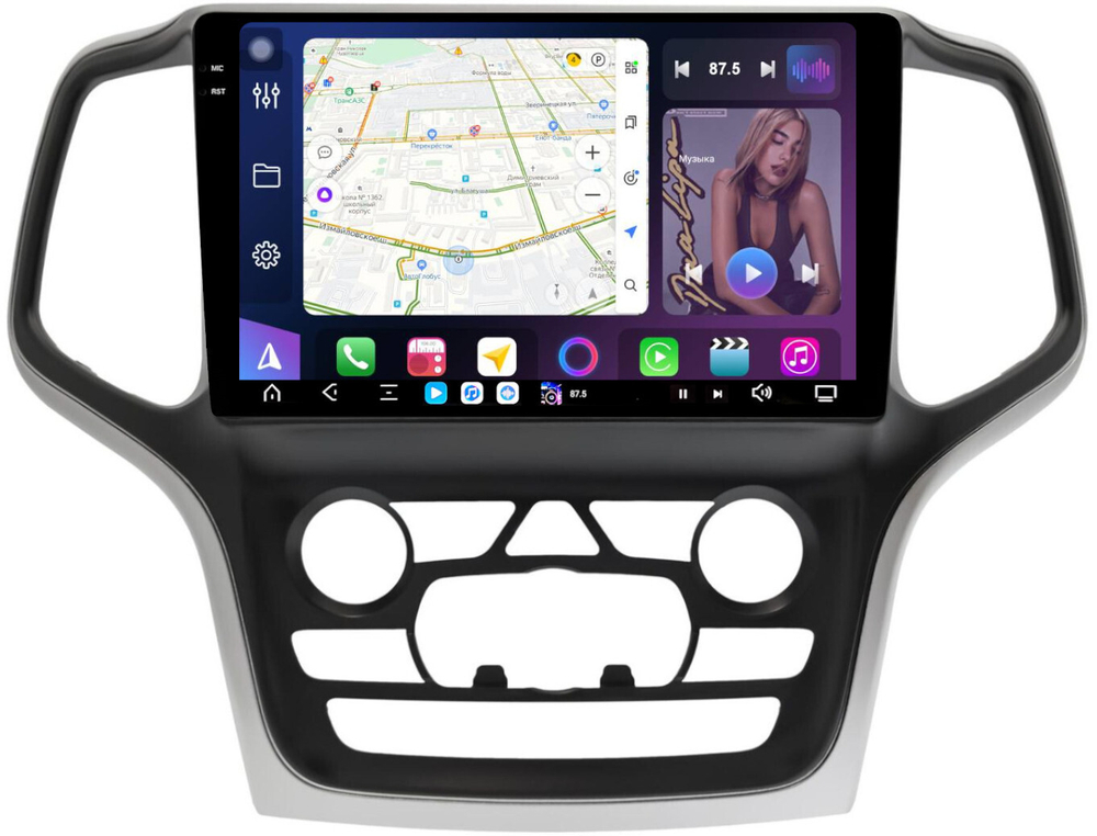 Магнитола для Jeep Grand Cherokee WK2 2013-2022 (взамен ШГУ 8.4", рамка большая) - FarCar XXL9-9564F4 монитор 9.5" 2K QLED на Android 14, TS20, 8+256Гб, CarPlay, 4G SIM-слот