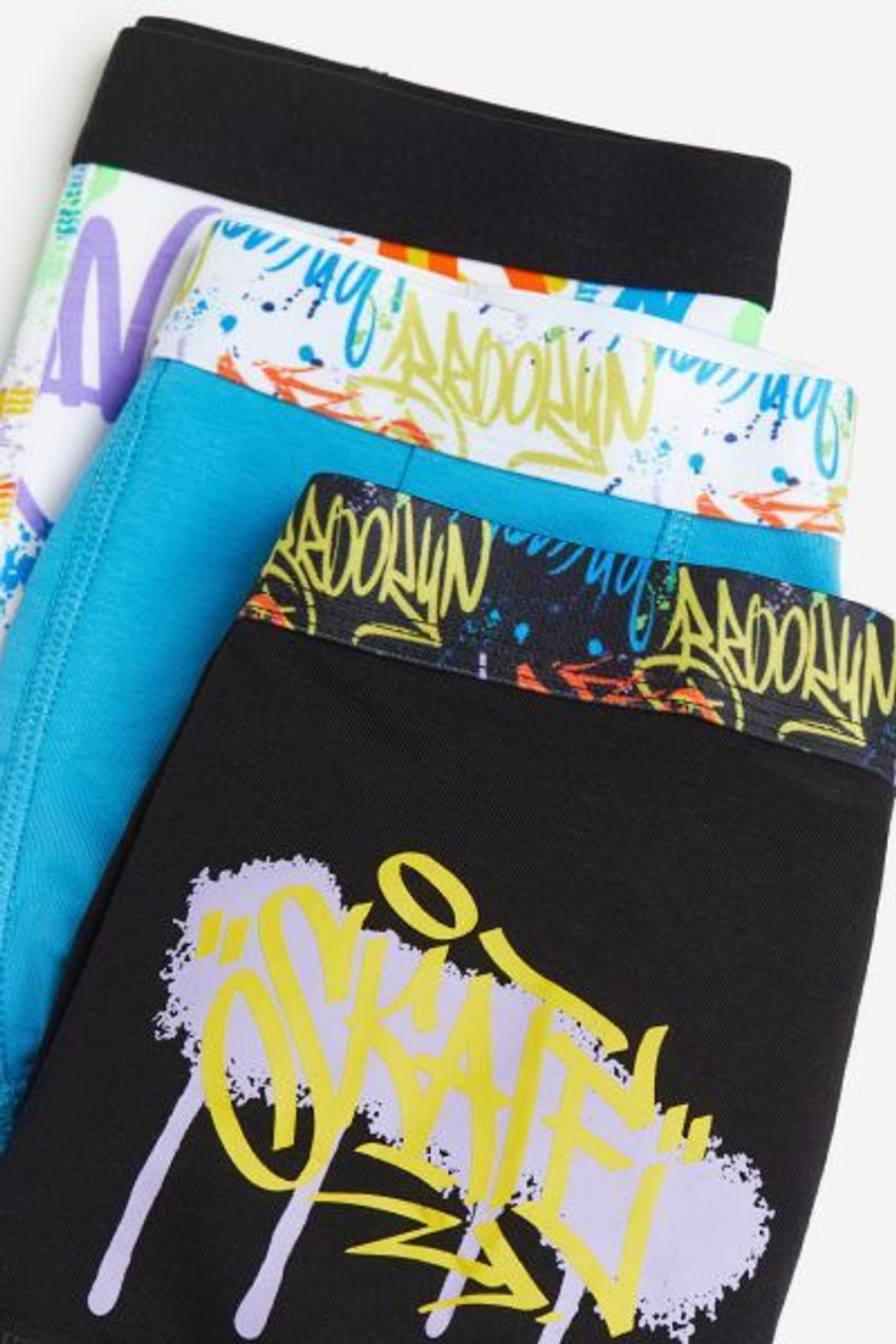 H&M Набор из пяти трусов-боксеров с принтом «граффити», черный