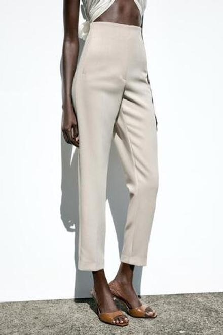 ZARA БРЮКИ С ВЫСОКОЙ ПОСАДКОЙ, ЖЕЛТОВАТО-БЕЛЫЙ