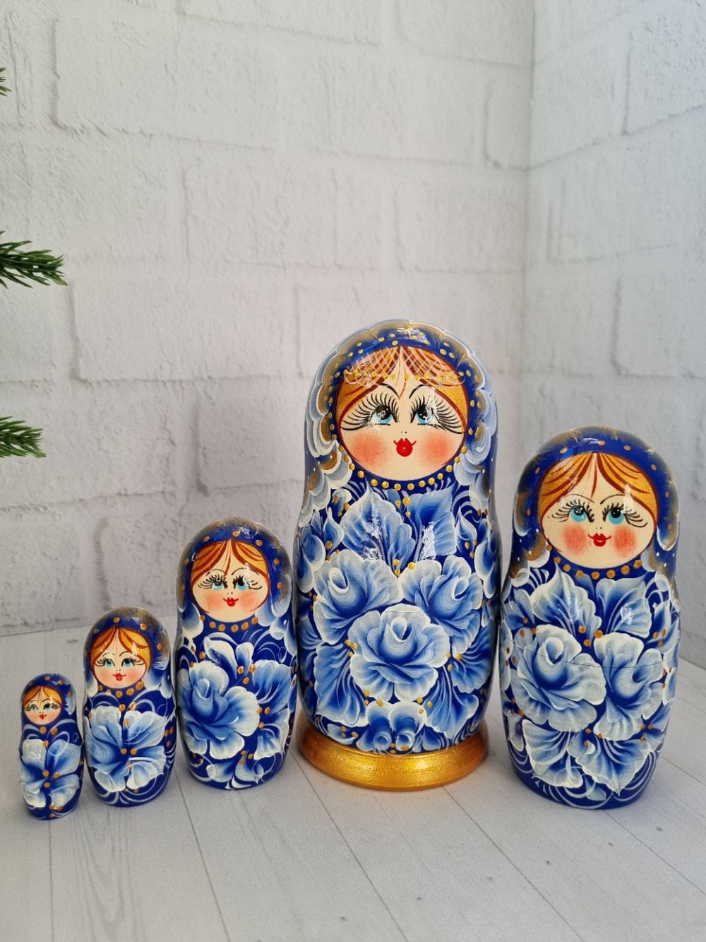 Матрешка 5м 15см гжель нижегородская роспись интерьерная