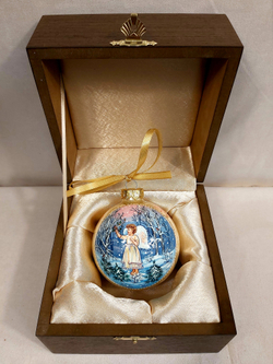 Набор шар новогодний с круговой росписью Палех "Ангелочек" в футляре