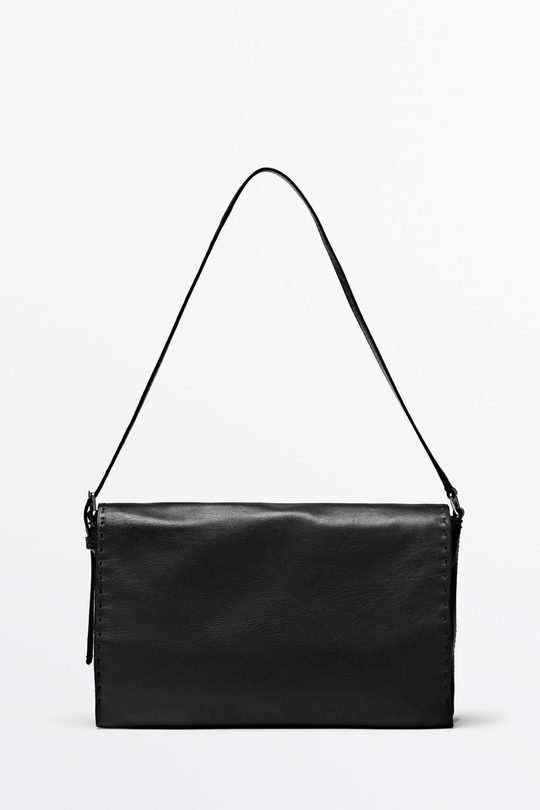 Massimo Dutti Сумка через плечо из кожи наппа с декоративной строчкой, черный