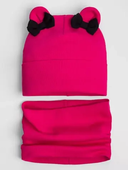 Осенняя шапка для девочки с ушками и снуд