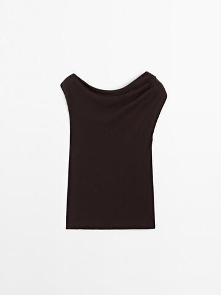 Massimo Dutti Топ асимметричного кроя из 100% хлопка, коричневый