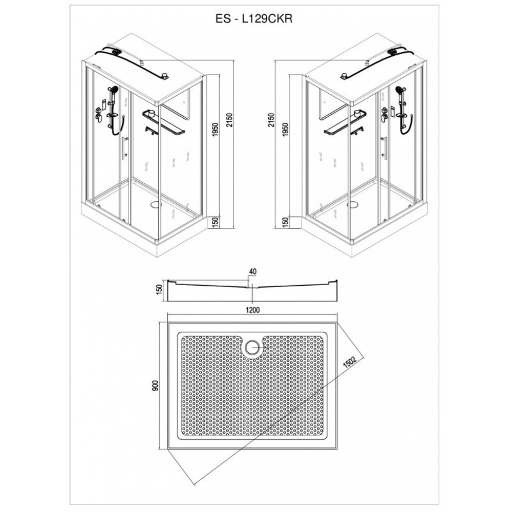 Душевая кабина Esbano (Эсбано) ES-L129CKR, с низким поддоном, с электрикой и LED освещением, 120х90х210