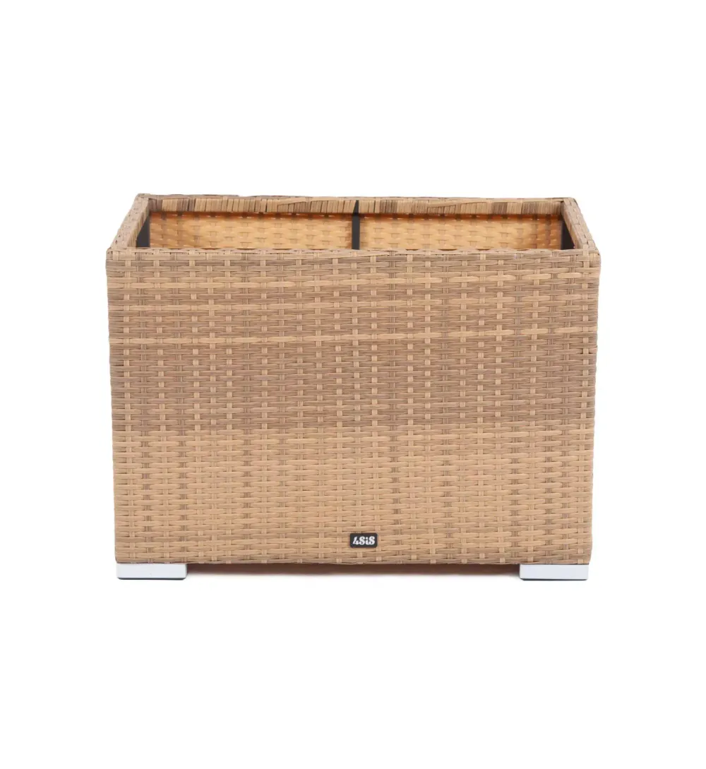 "Лунго" кашпо для цветов большое плетеное из искусственного ротанга, цвет соломенный