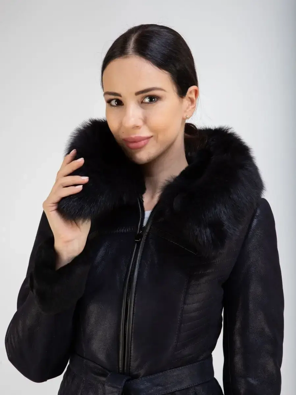 Дубленка женская натуральная с капюшоном длинная Турция