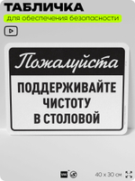 Табличка для обеспечения безопасности "Пожалуйста, поддерживайте чистоту в столовой", для офиса, по охране труда для предприятия, организаций, 40х30 см, Silver Plane x Айдентика Технолоджи