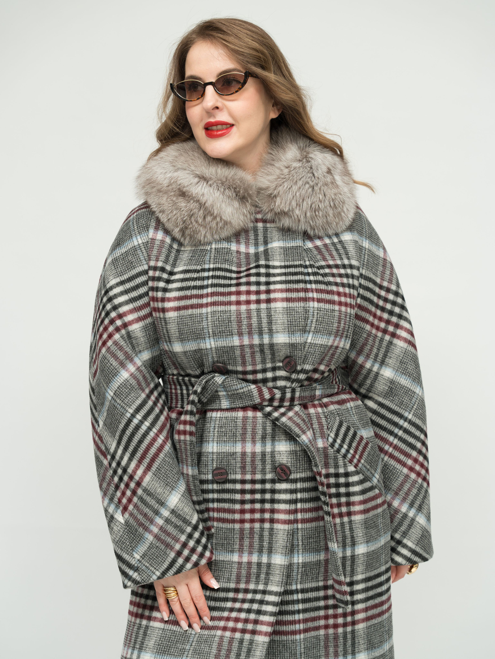 Пальто зимнее женское шерстяное большие размеры с натуральным мехом