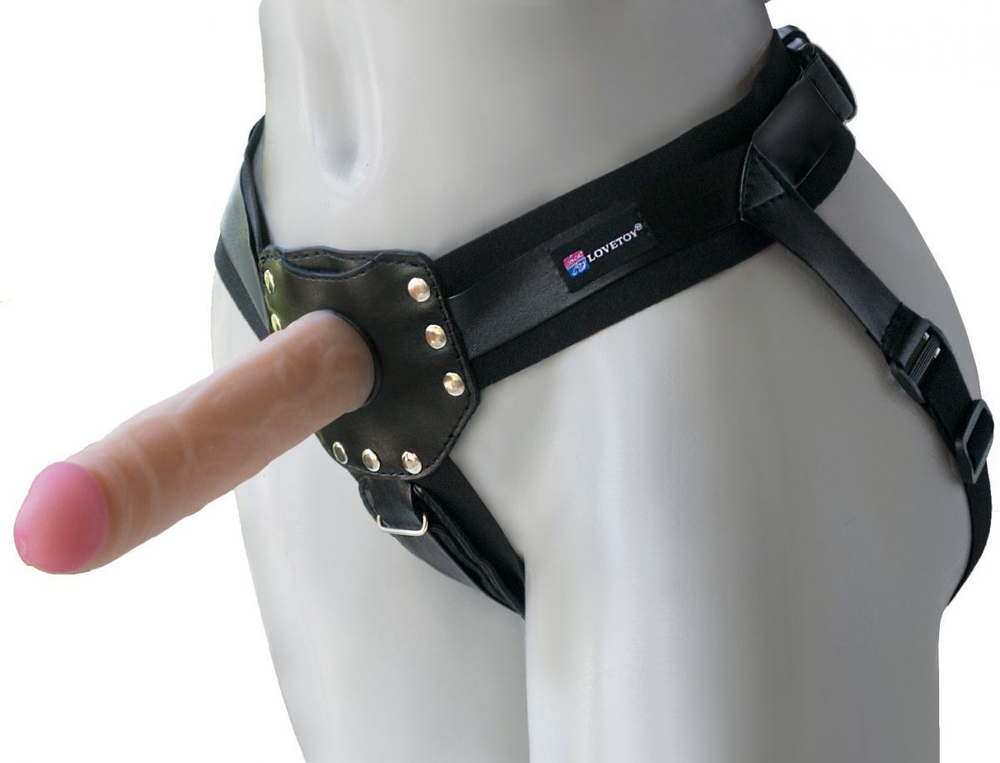 Черный пояс-трусики с двумя телесными насадками "Экзотик-Linda" - 15,2 и 10 см.