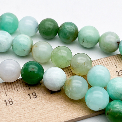 Хризопраз бусины, диаметр около 9,8-9,9 мм, цена за 10 шт (1/4 нити)