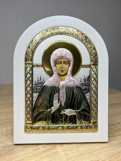 Матрона, икона арочная, белое дерево, эмаль 150х200