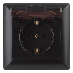 Розетка Intro Solo 4-203-05 с заземлением 2P+E Schuko с крышкой 16А-250В IP20 СУ антрацит | 