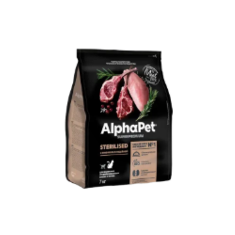 Сухой корм для взрослых стерилизованных кошек и котов AlphaPet Superpremium (АльфаПет) с ягненком и индейкой, 7 кг