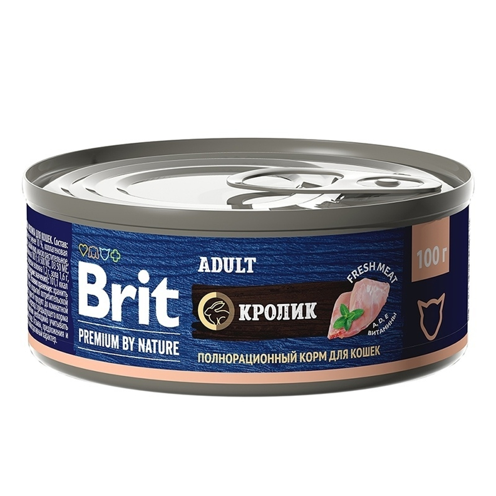 Консервы Brit Premium by Nature Adult для взрослых кошек, с мясом кролика, 100 г