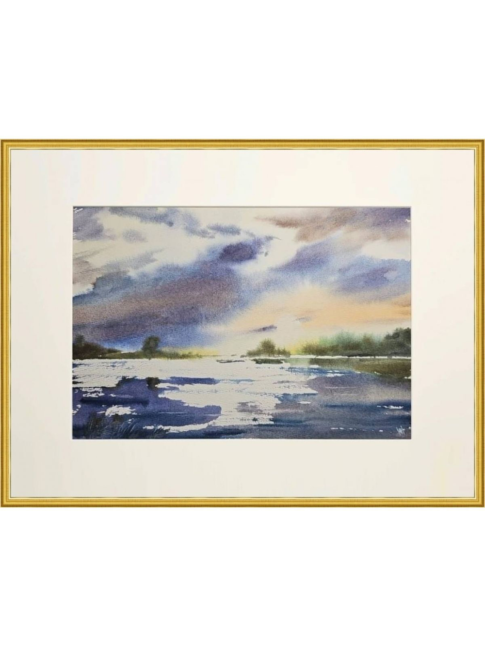 Картина авторская акварельная в паспарту 30х40 см на стену для интерьера "Отражающая свет..."