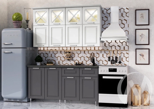 Кухня Констанция 1;6/900м (белый/белый снег софт; графит софт/кастилло) Компоновка №4