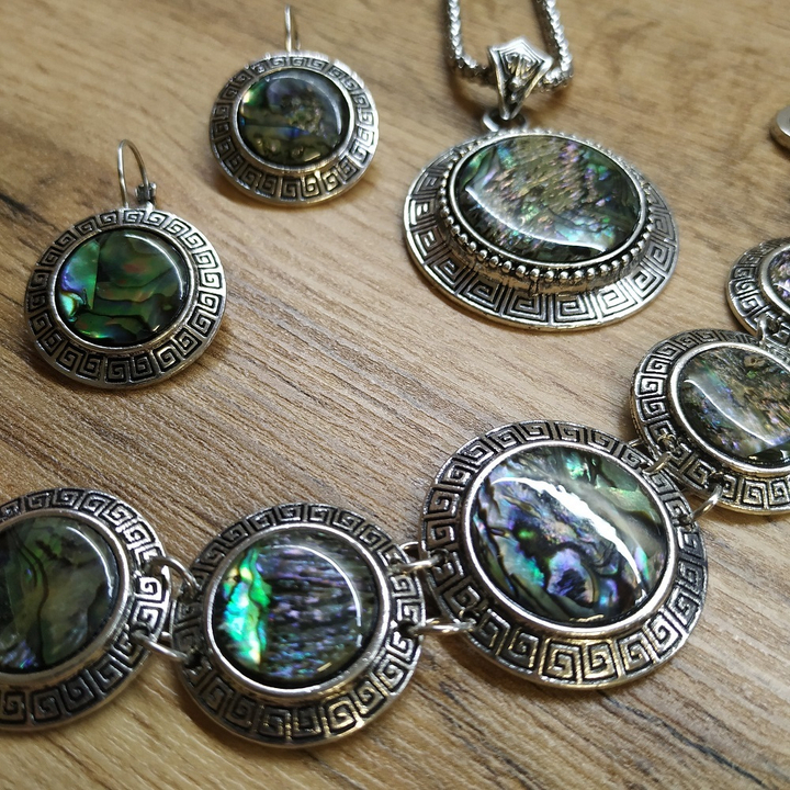 Набор бижутерии Колье + Браслет + Серьги, с перламутром гелиотис, форма круг 25 мм, 48 см, 20 см