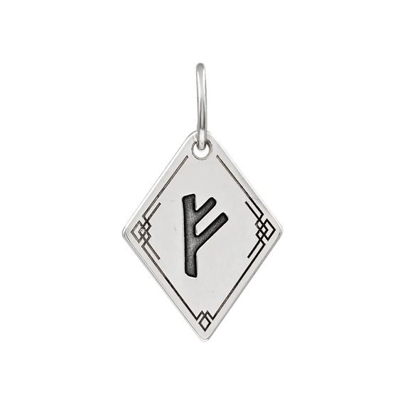 Подвеска Руна Феху - кулон из серебра 925, вид спереди