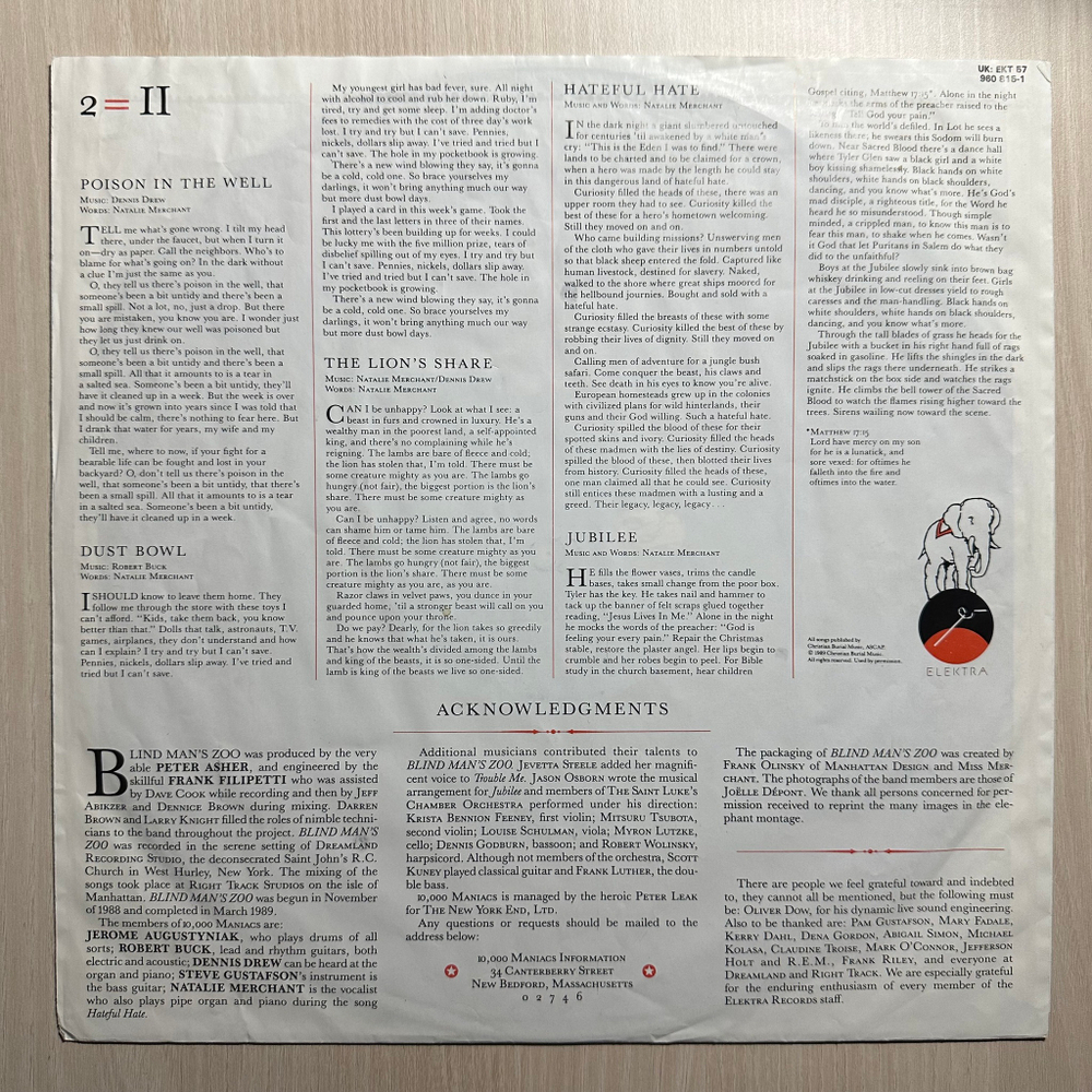 10,000 Maniacs - Blind Man's Zoo (Европа 1989г.)description