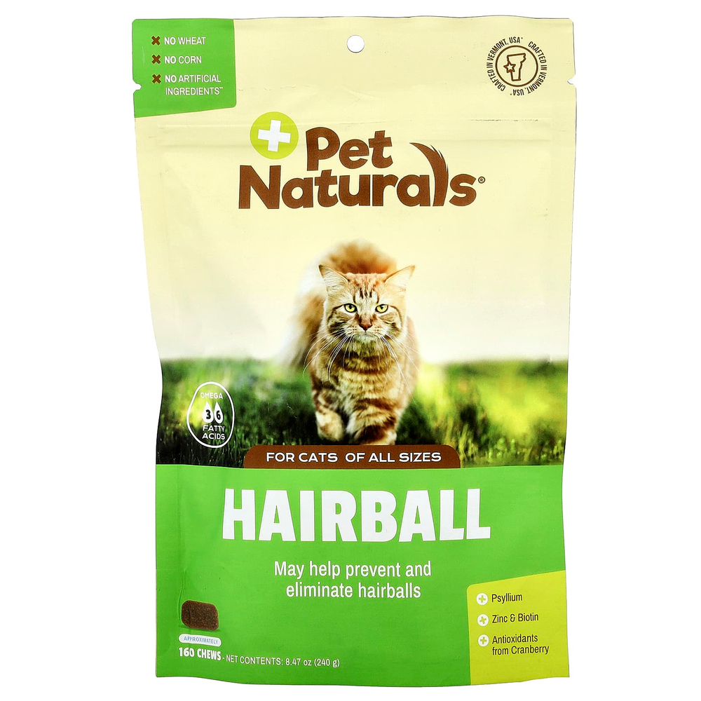 Pet Naturals, Hairball, для кошек, все размеры, жевательные таблетки, 160 г, 240 г (8,47 унции)