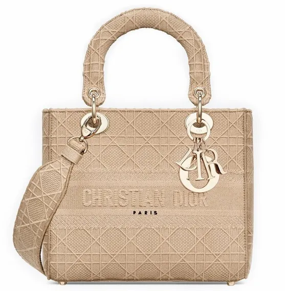 Сумка Dior Lady D-lite, модель среднего формата бежевый