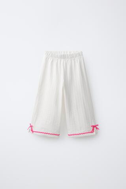 ZARA БРЮКИ-КЮЛОТЫ ИЗ РЕЛЬЕФНОЙ ТКАНИ С КОНТРАСТНЫМИ ВОЛНАМИ, ЭКРЮ