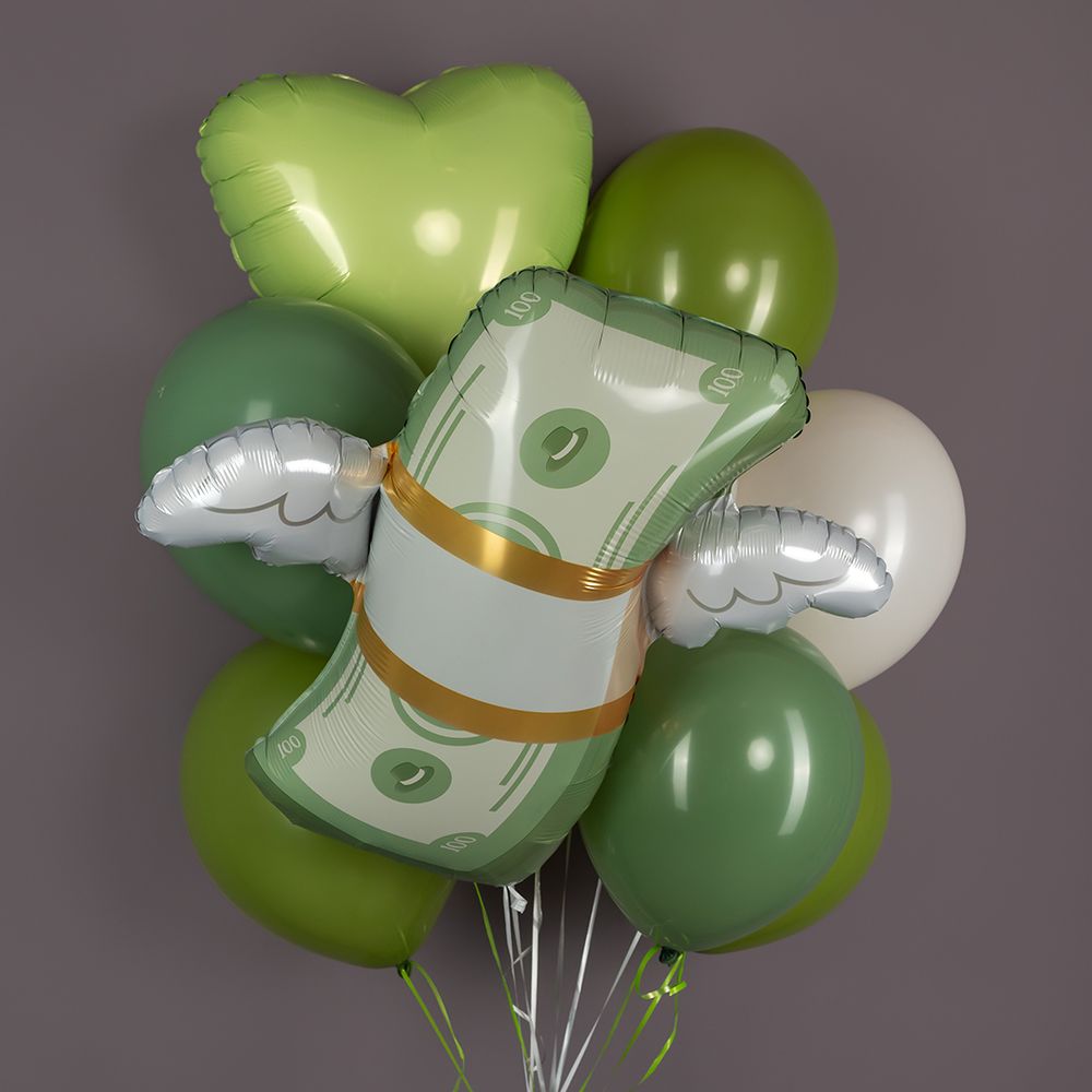 Шар (31''/79 см) Фигура, Деньги с крыльями, 1 шт. в уп.
