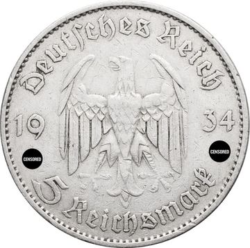 5 рейхсмарок 1934 Германия (Третий Рейх) "A" «Годовщина нацистского режима — Гарнизонная церковь в Постдаме»