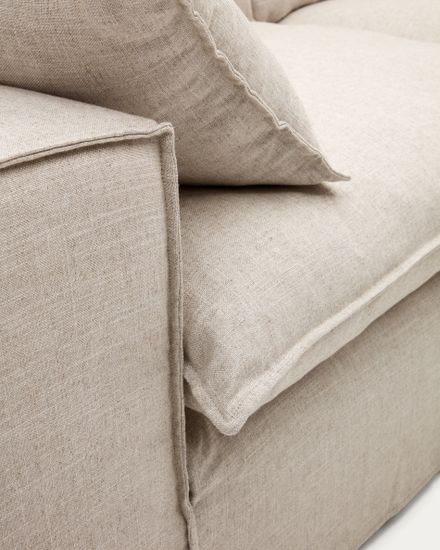 Трехместный диван Anarela из бежевого льна и вискозы со съемным чехлом, 260 см