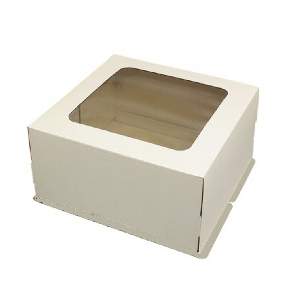 Коробка для торта с окном гофрокартон 220*220*130 мм (белая)