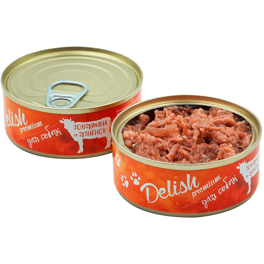 Консервы DELISH Premium для собак с говядиной и ягнёнком - 12 х 100 гр (набор)