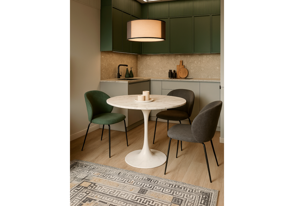 Стол деревянный Woodville Тулип 90х73 мрамор белый, белый, ножки белые