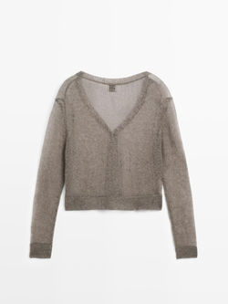 Massimo Dutti Короткий ажурный кардиган, коричневый