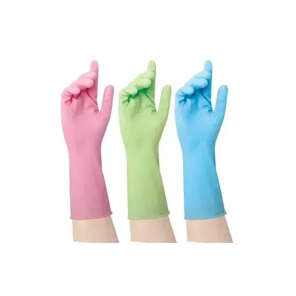 Перчатки ПВХ хозяйственные (3 цвета в одной коробке) L, 2 шт. Komfi/