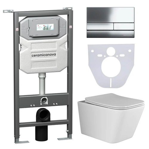 Комплект подвесной безободковый унитаз Ceramica Nova Metric + инсталляция с клавишей смыва, хром глянцевый CN3007_1002CH_1000