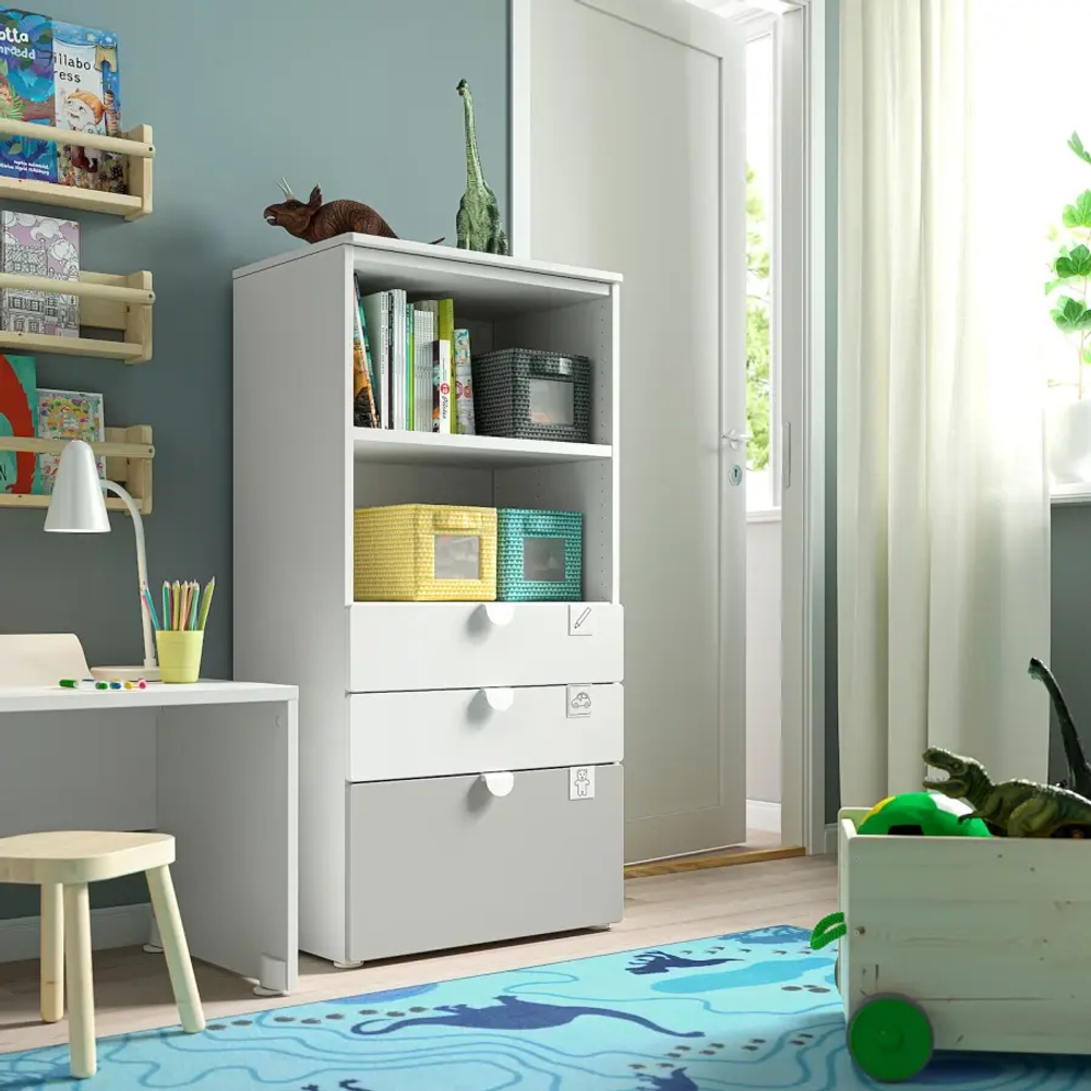 Комод детский - IKEA PLATSA/SMÅSTAD/SMASTAD, 60x42x123 см, белый/серый, ИКЕА