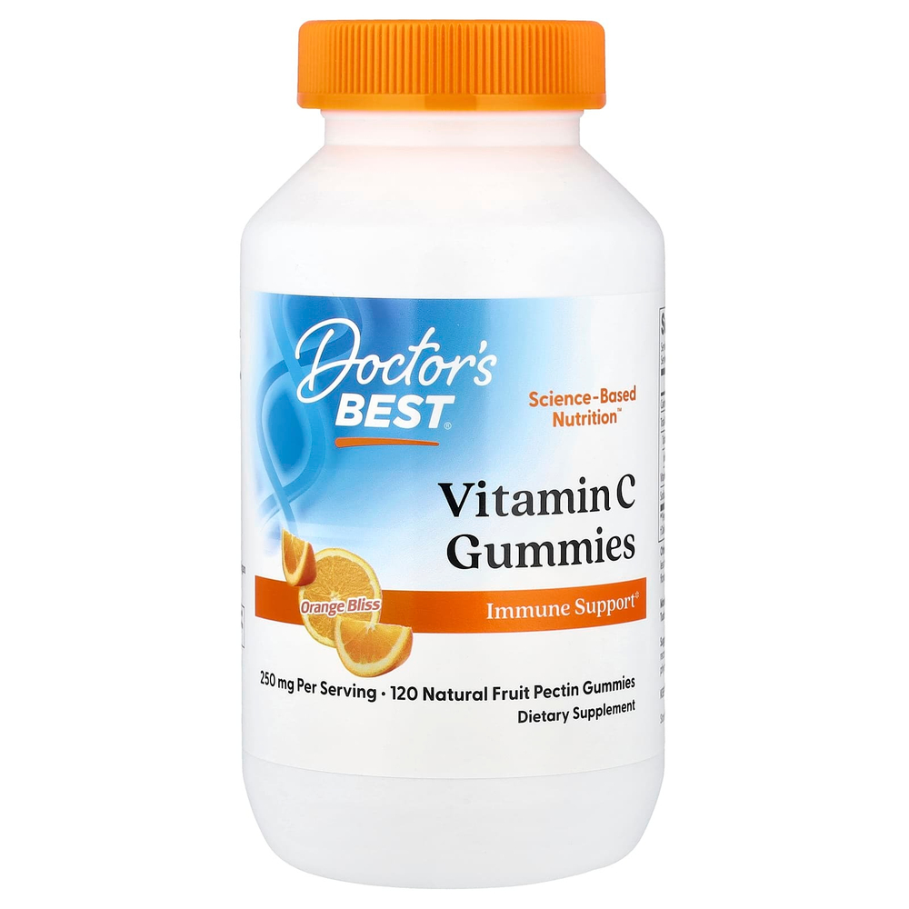 Doctor's Best, жевательные таблетки с витамином C, со вкусом апельсина, 120 жевательных таблеток (125 мг в 1 жевательной таблетке)