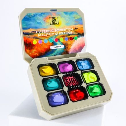 TopShopNails UV Gel - Палетка гелей с эффектом масляной краски Ван Гог, 9 цветов